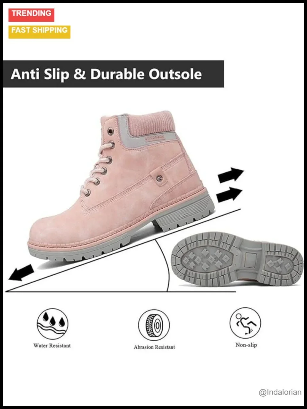 Waterproof Winter Snow Boots, Faux Fur Lined, Anti Slip Rubber Sole, Lace Up